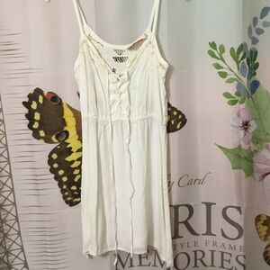 Satyuga Inc Vintage Honolulu Hawaii White Mini Dress A+ Lace Details ~ Medium